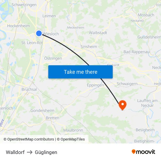 Walldorf to Güglingen map