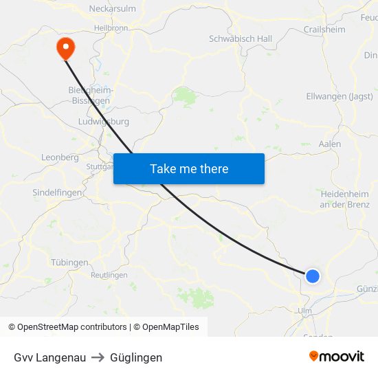 Gvv Langenau to Güglingen map