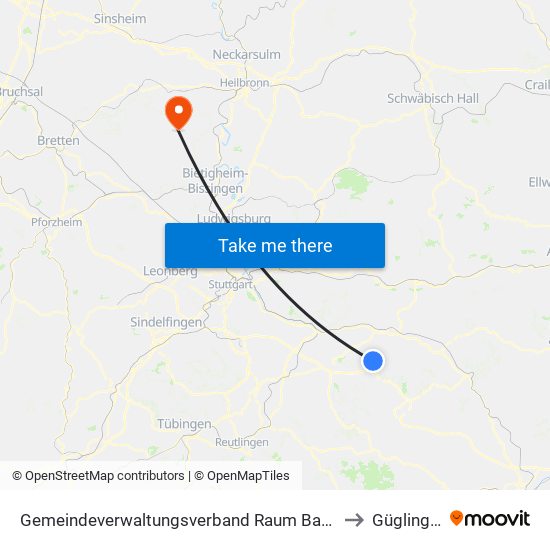 Gemeindeverwaltungsverband Raum Bad Boll to Güglingen map