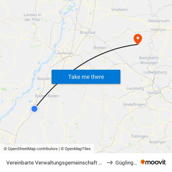 Vereinbarte Verwaltungsgemeinschaft Bühl to Güglingen map