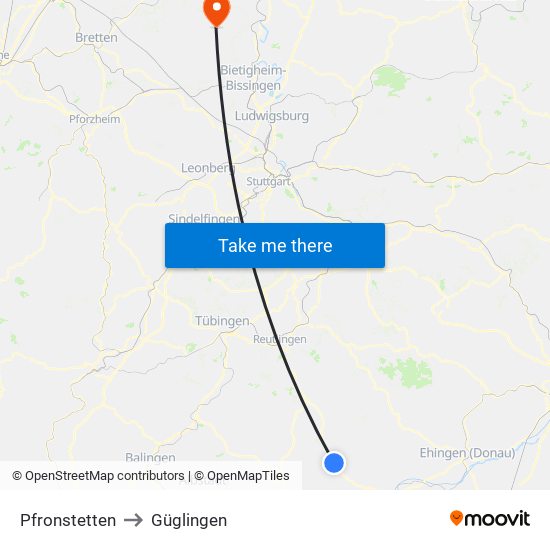 Pfronstetten to Güglingen map