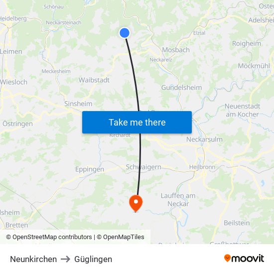 Neunkirchen to Güglingen map