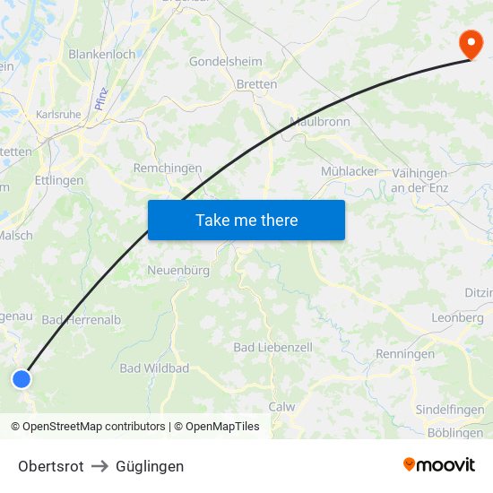 Obertsrot to Güglingen map