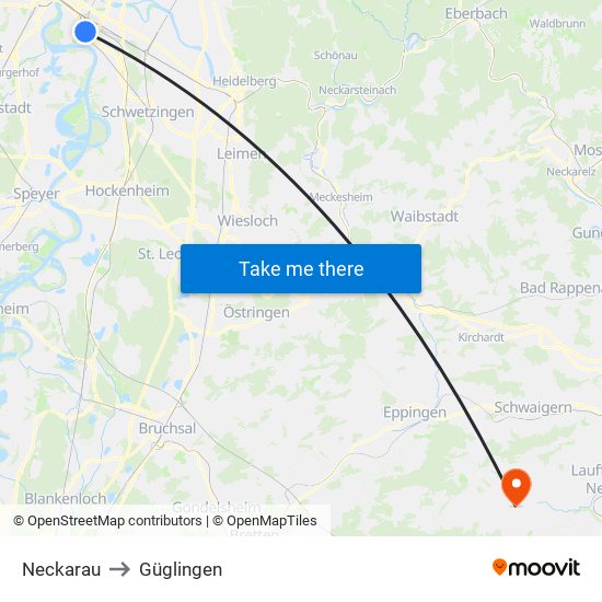 Neckarau to Güglingen map