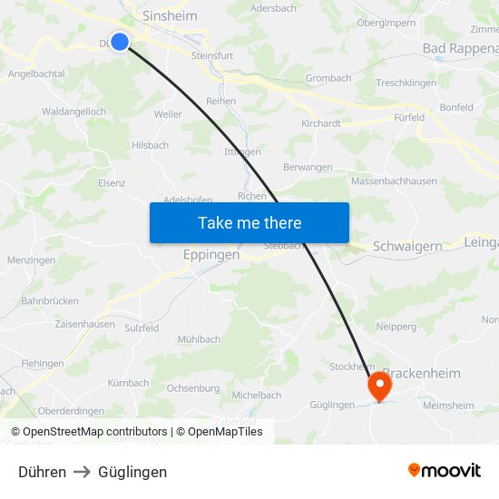 Dühren to Güglingen map
