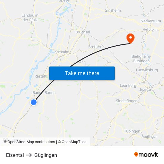 Eisental to Güglingen map