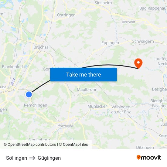 Söllingen to Güglingen map