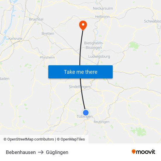 Bebenhausen to Güglingen map