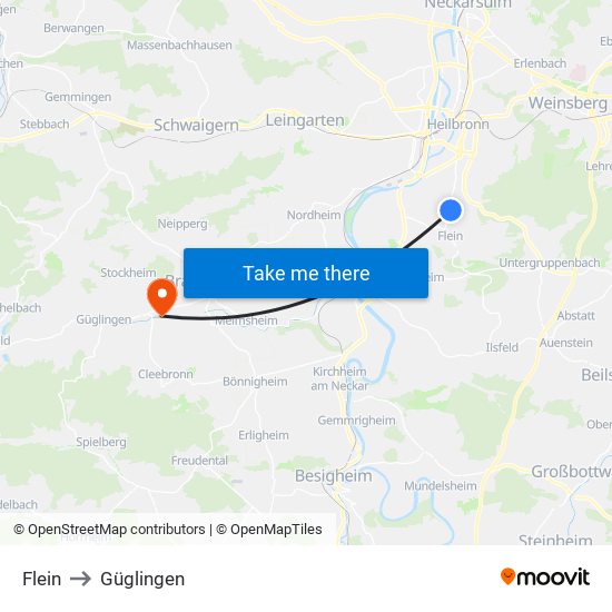 Flein to Güglingen map