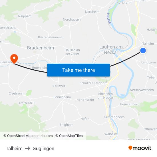 Talheim to Güglingen map