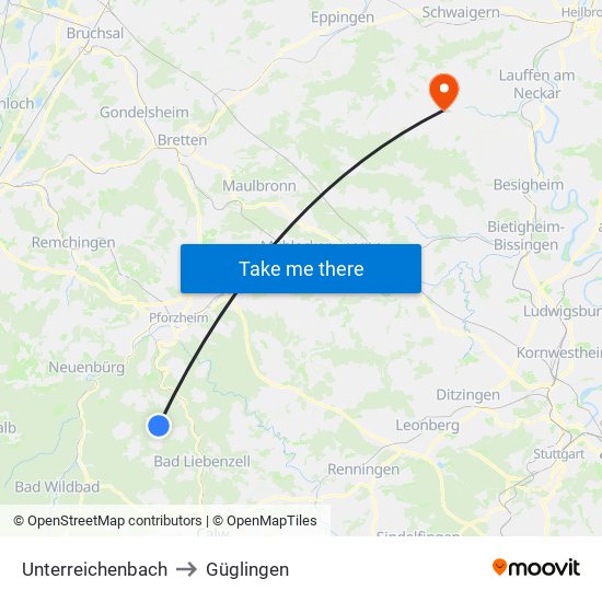 Unterreichenbach to Güglingen map