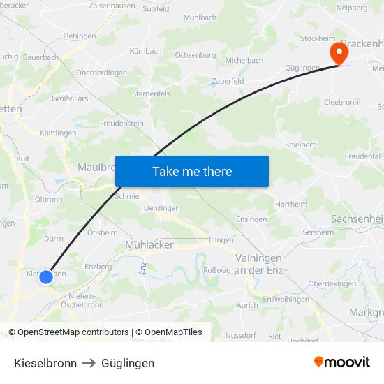 Kieselbronn to Güglingen map