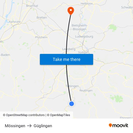 Mössingen to Güglingen map