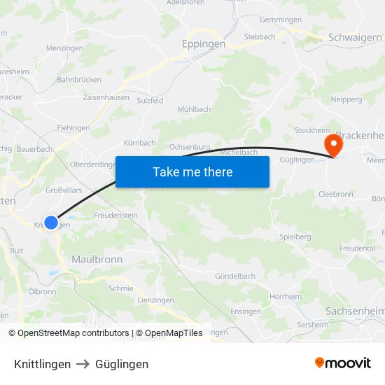 Knittlingen to Güglingen map