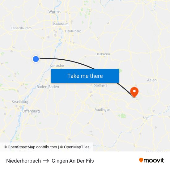 Niederhorbach to Gingen An Der Fils map