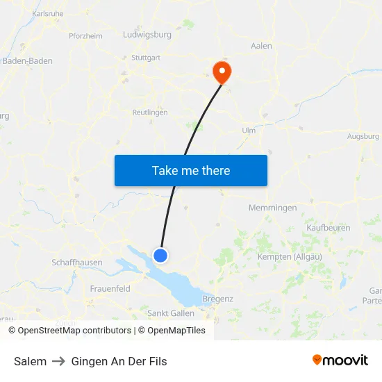 Salem to Gingen An Der Fils map