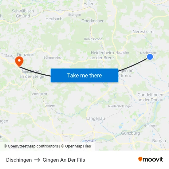 Dischingen to Gingen An Der Fils map
