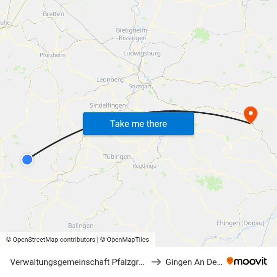Verwaltungsgemeinschaft Pfalzgrafenweiler to Gingen An Der Fils map