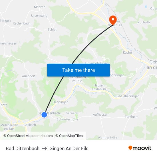 Bad Ditzenbach to Gingen An Der Fils map