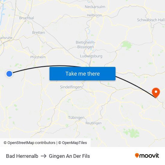 Bad Herrenalb to Gingen An Der Fils map