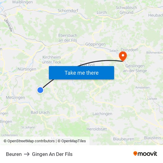 Beuren to Gingen An Der Fils map