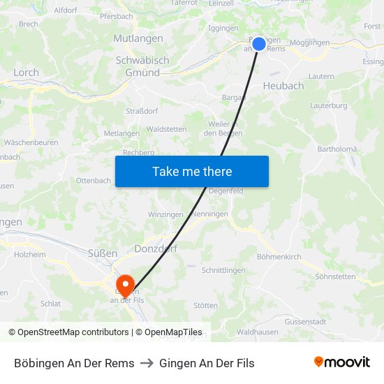 Böbingen An Der Rems to Gingen An Der Fils map