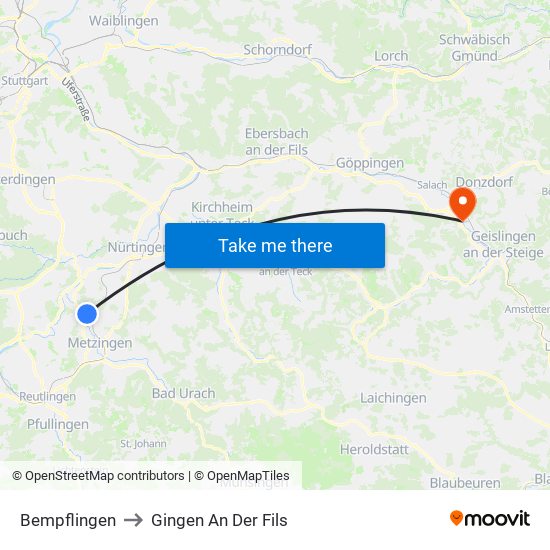 Bempflingen to Gingen An Der Fils map