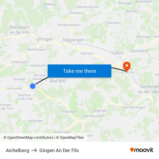 Aichelberg to Gingen An Der Fils map
