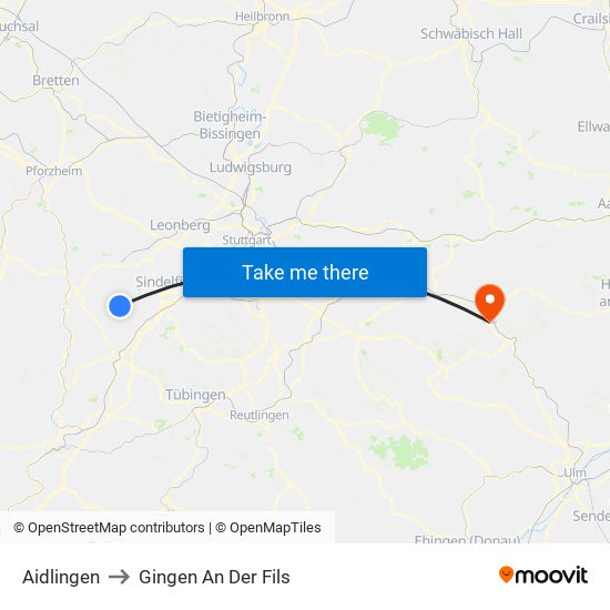 Aidlingen to Gingen An Der Fils map