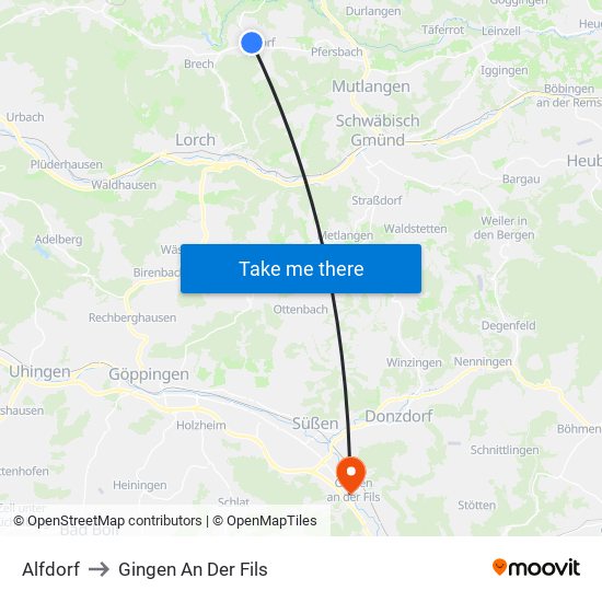 Alfdorf to Gingen An Der Fils map