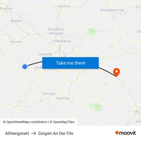 Althengstett to Gingen An Der Fils map