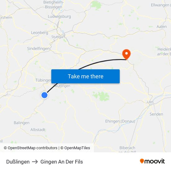 Dußlingen to Gingen An Der Fils map