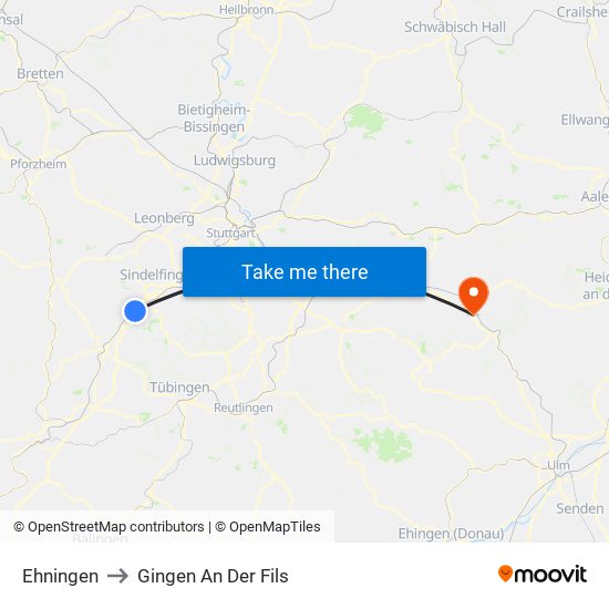 Ehningen to Gingen An Der Fils map