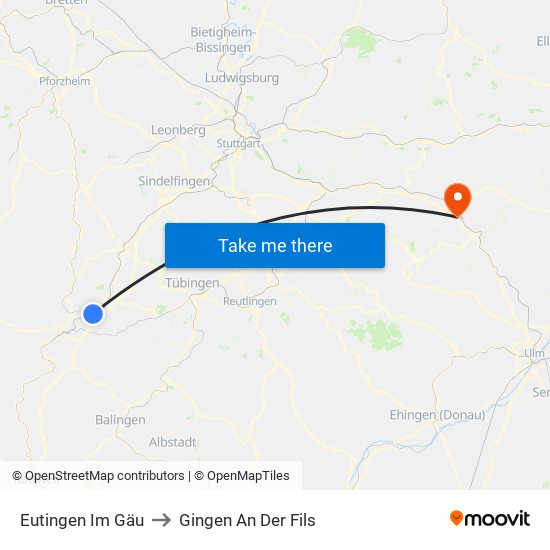 Eutingen Im Gäu to Gingen An Der Fils map