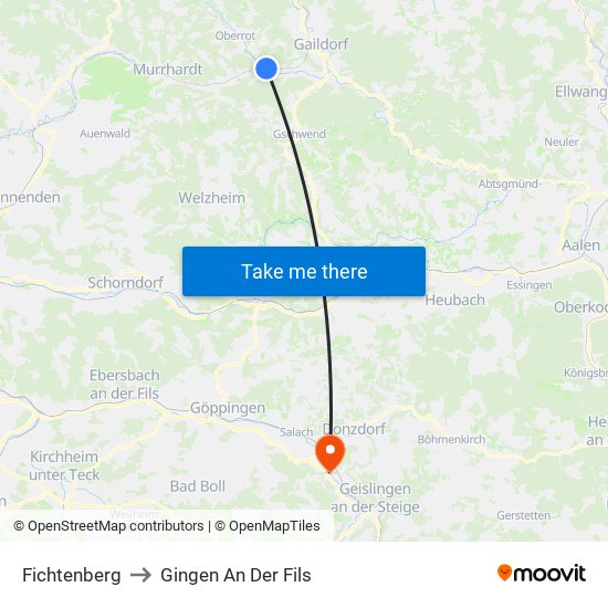 Fichtenberg to Gingen An Der Fils map