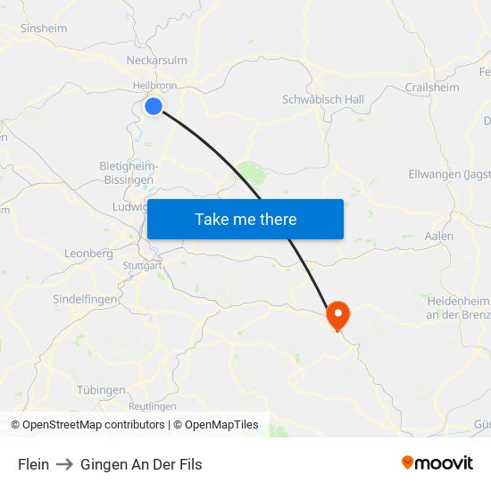 Flein to Gingen An Der Fils map