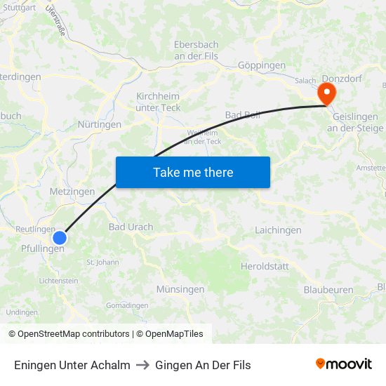 Eningen Unter Achalm to Gingen An Der Fils map