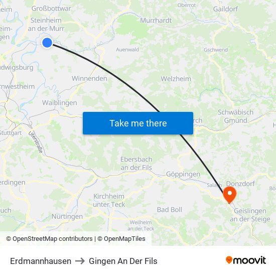 Erdmannhausen to Gingen An Der Fils map