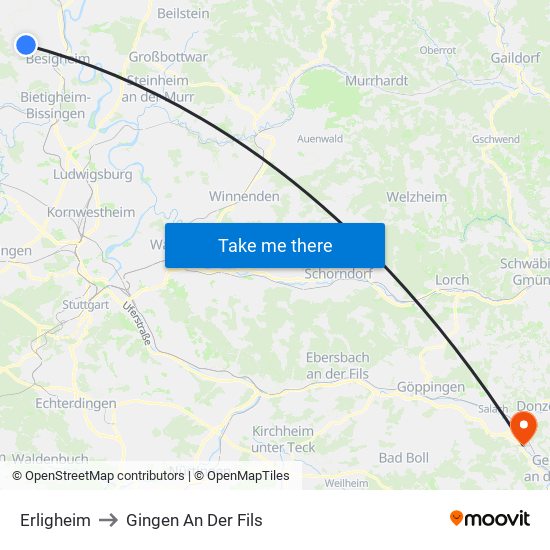 Erligheim to Gingen An Der Fils map
