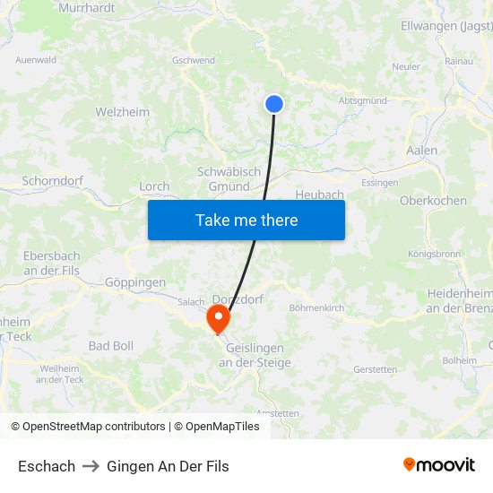 Eschach to Gingen An Der Fils map