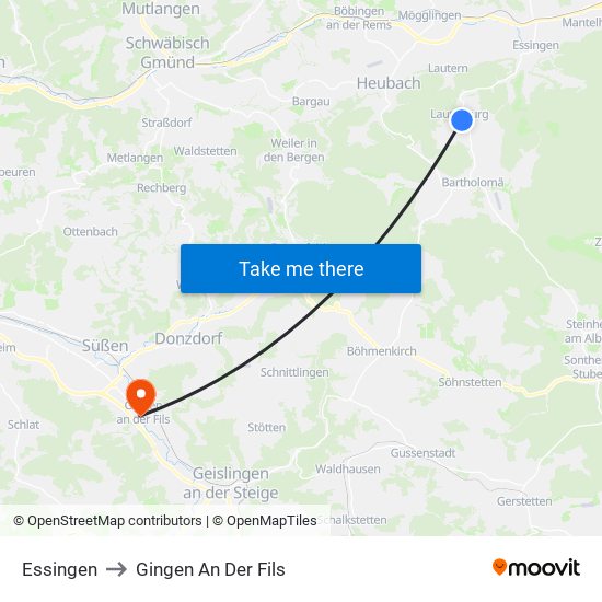 Essingen to Gingen An Der Fils map