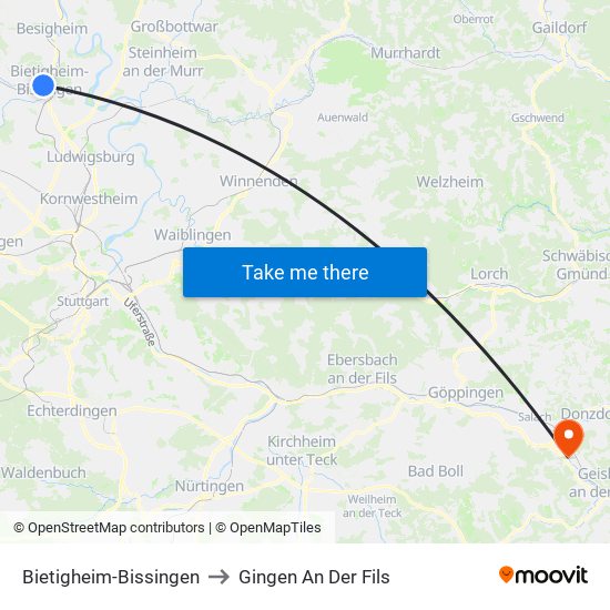 Bietigheim-Bissingen to Gingen An Der Fils map