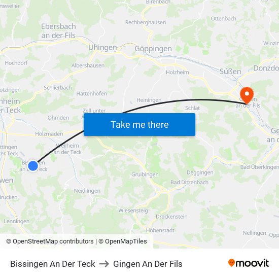 Bissingen An Der Teck to Gingen An Der Fils map