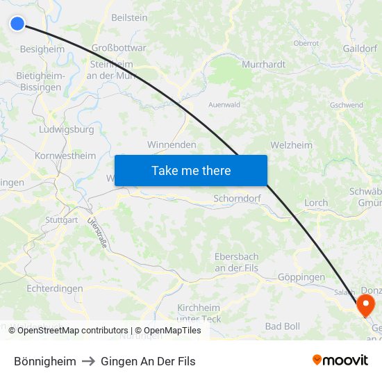 Bönnigheim to Gingen An Der Fils map