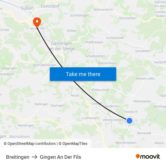 Breitingen to Gingen An Der Fils map