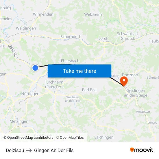Deizisau to Gingen An Der Fils map