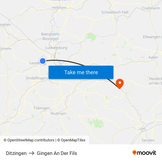 Ditzingen to Gingen An Der Fils map