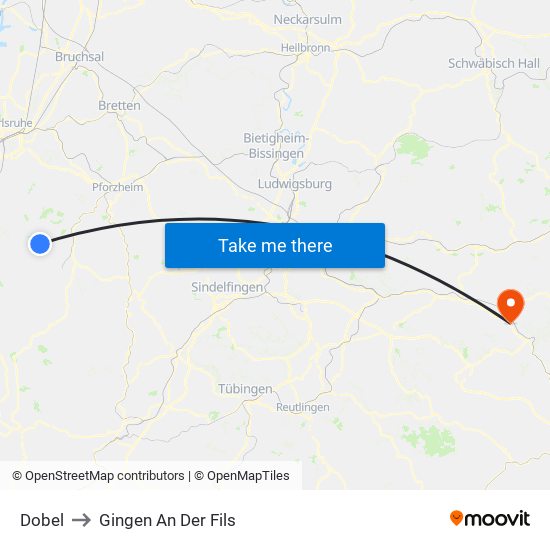 Dobel to Gingen An Der Fils map