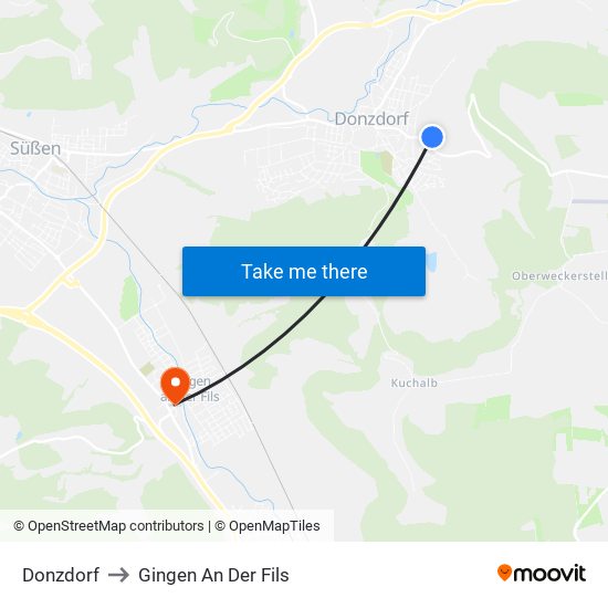 Donzdorf to Gingen An Der Fils map