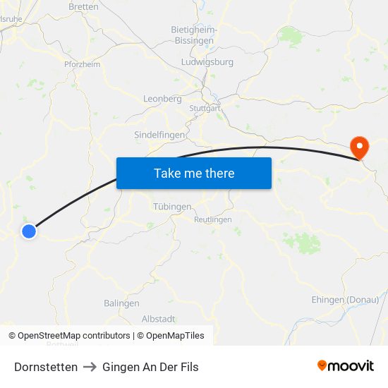 Dornstetten to Gingen An Der Fils map